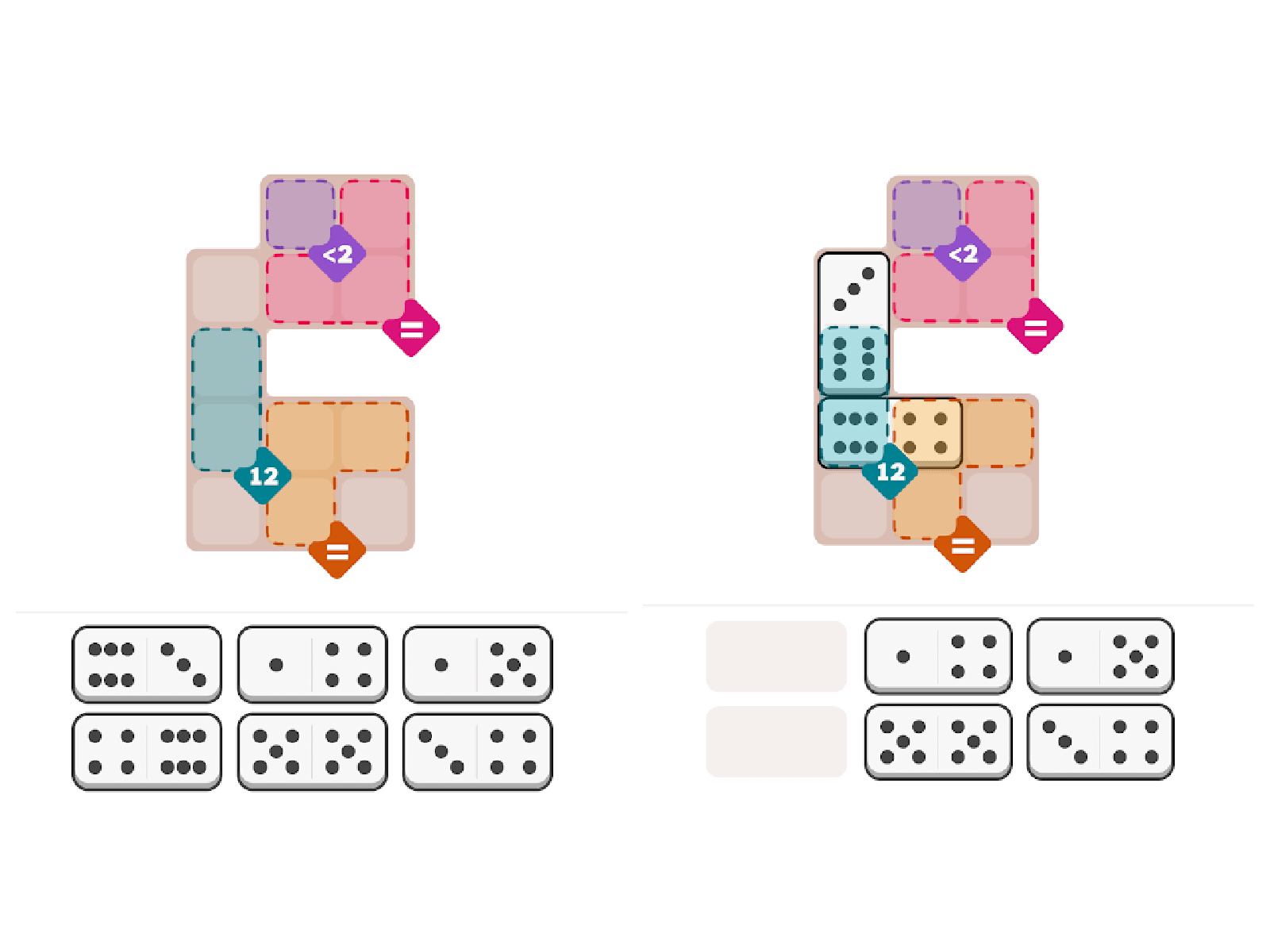 An example of an unsolved NYT Pips puzzle board.
